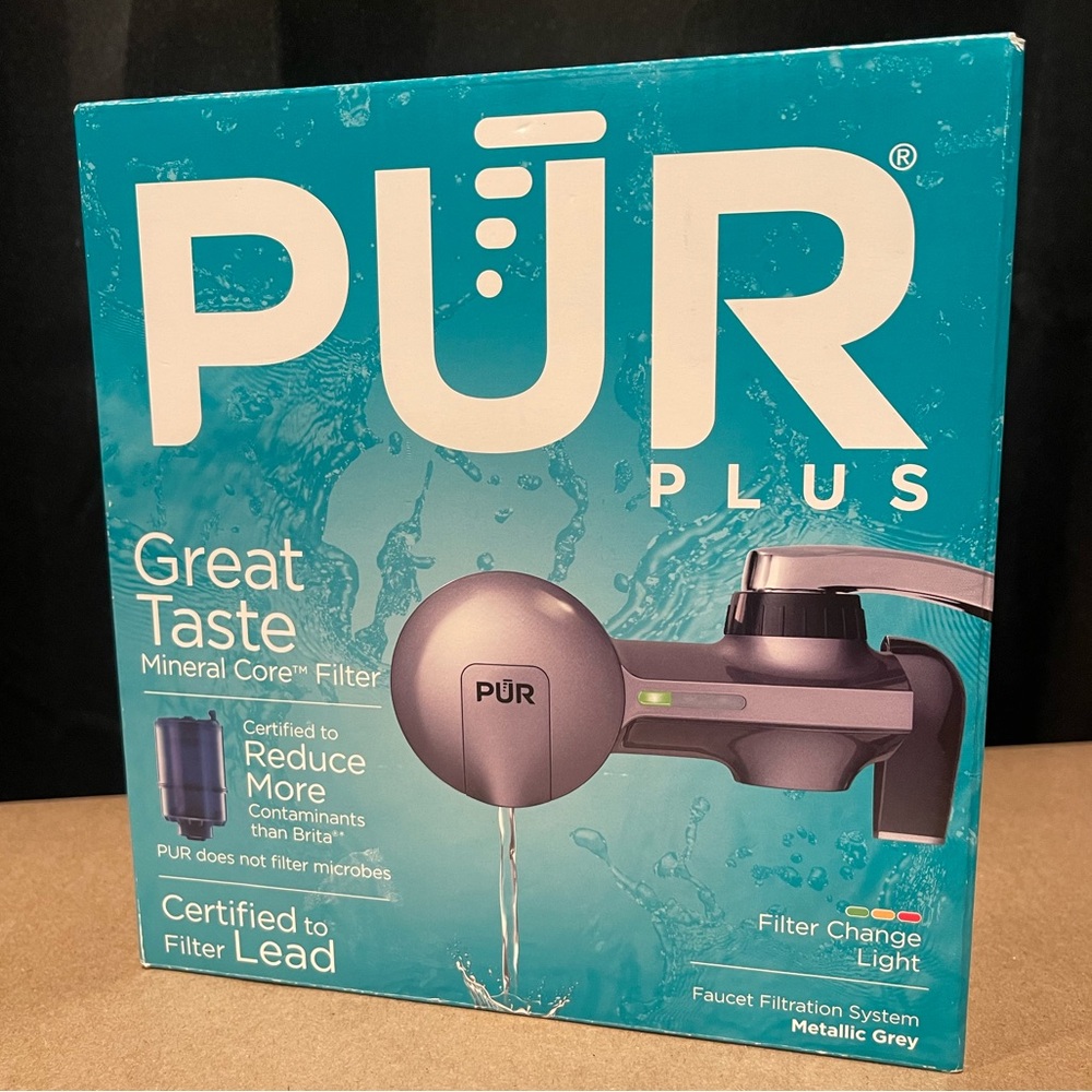Pur plus faucet filter New in box. Color: Metallic Gray. Come with one filter